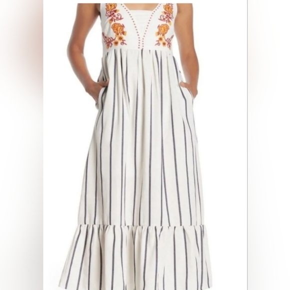 Small Floral Embroidered Navy Striped Dress by MELLODAY - Picture 1 of 6